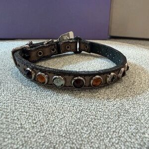 Pewter crystal studded animal collar in XS